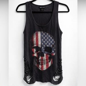 Wet Seal Black Skull Tank with Flag Design